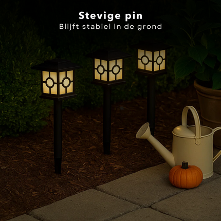 Cheqo® Solar Tuinverlichting - Tuinlampen Op Zonne-Energie - Warme Witte Led Verlichting - Sfeervolle Verlichting - Weerbestendig IP44 - Energiezuinig En Duurzaam - Eenvoudige Installatie - Grondpin - Tuinpaden Verlichten