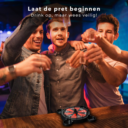 Cheqo® Roulette Drankspel - Drinkspel - 4 Shotglaasjes - Voor Volwassenen - 18+ - 21.5 cm - Party Game - Verjaardagsspel - Studenten Spel - Compact Design - Gemakkelijk Mee Te Nemen - Eenvoudig te Spelen Actiespellen