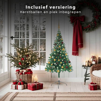 Cheqo® Kerstboom - Kunstkerstboom 180 cm - Met LED-Verlichting en Kerstballen - PVC Binnengebruik