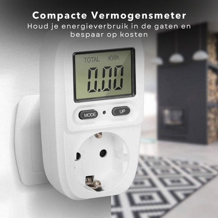 Cheqo® Energiemeter - Stroomverbruikmeter - voor Nauwkeurige Energieberekening - Voor Binnen - ABS - Geaard - 10.8 x 6.4 x 7.4 cm - LCD Display - Gebruiksvriendelijk - Verbruiksmeter - Energiekosten - Stopcontact - Kwh Meter - Elektriciteitsmeter Energiemeters