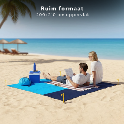 Cheqo® Strandmat - Strandkleed - Picknickkleed - Strandmat Opvouwbaar - Zandvrij Strandkleed - Strandmat Xxl - Waterdicht Strandkleed - Picknickdeken - Stranddeken - Strandmat Groot - Blauw Strandkleed