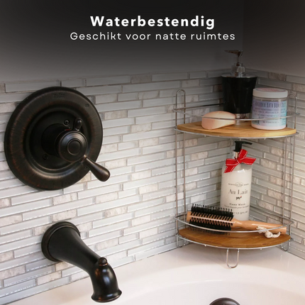 Cheqo® Badkamer Hoekrek voor Douche of Bad - Badrek - Doucherek - Ecologisch Bamboe - Douche Opbergruimte