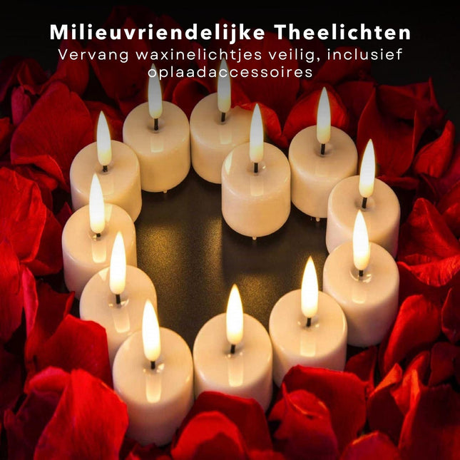 Cheqo® LED Theelichtjes Set - Waxinelichtjes Oplaadbaar en Duurzaam - Horeca LED Kaars - Kaarsjes - Veilig Alternatief voor Waxinelichtjes - Inclusief USB Kabel - 4 Stuks