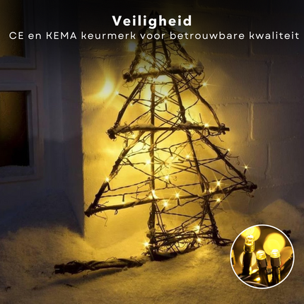 Cheqo® Kerstverlichting - Kerstboomverlichting - Kerstlampjes - 13.5M - Warm Wit LED - IP44 Buitenverlichting - 180 Lampjes - Groen Snoer