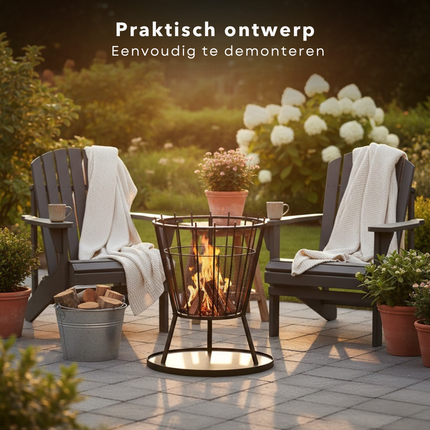 Cheqo® Vuurkorf - Vuurkorf Met Vonkenscherm - Vuurkorf Voor Buiten - Vuurkorf Met Bodemplaat - Vuurkorf Rond - Zwarte Vuurkorf - Vuurkorf Op Poten