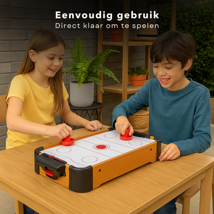 Cheqo® Mini Air Hockey Tafel - Air Hockey Set - Zwevende Puck - Ingebouwde Fan - Voor Kinderen - 2 Spelers - Scoretellers - Speelgoed Air Hockey - Air Powered - Vanaf 6 Jaar - Pucks En Discs Inbegrepen
