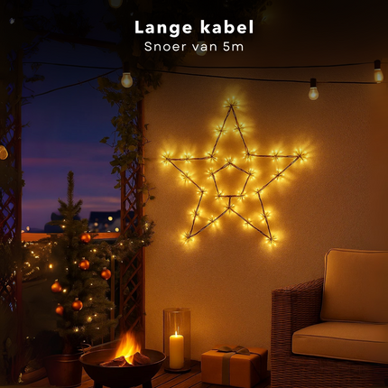Cheqo® Kerstster 250 Led - Warm Wit Licht - Ø60cm Kerstdecoratie - Binnen En Buiten Gebruik - IP44 Beschermwaarde - Firework Effect Verlichting - 5 Meter Aansluitsnoer - Verlichte Kerstster - Blikvanger Kerstverlichting - Clusterverlichting