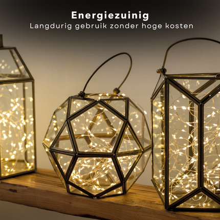 Cheqo® Kerstverlichting - Kerstboomverlichting - Kerstlampjes - Zilverdraad - Warmwitte LED Lampjes - Binnenverlichting 495 cm - 100 Lampjes