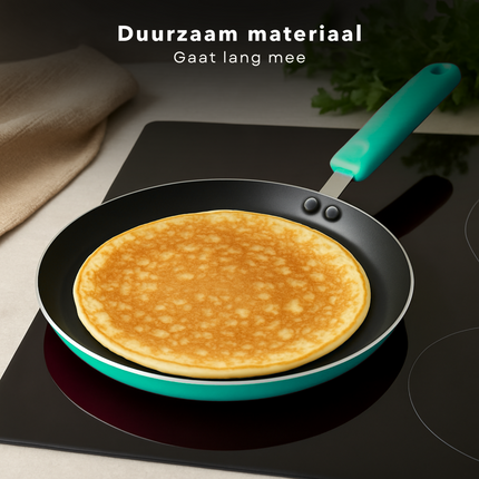 Cheqo® Pannenkoekenpan 24 cm - Koekenpan - Pan - Pan voor Pannenkoeken - PFAS Vrij - Keramisch - Inductie Geschikt - Aluminium