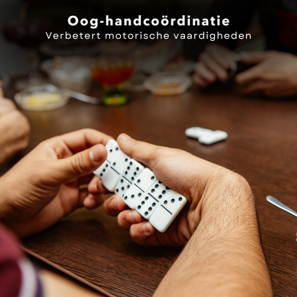 Cheqo® Domino Spel Dubbel - Houten Kistje - Educatief Spel - Voor Kinderen en Volwassenen - Handig Opbergbakje