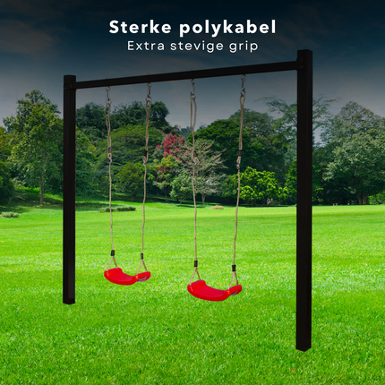 Cheqo® Kunststof Schommel Set - Schommel Plank - Schommelplankje - Schommelplank - Schommelzitje - Verstelbaar tot 180 cm - Rode Schommel voor Kinderen - Draagkracht 60 kg