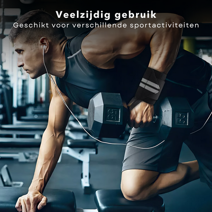 Cheqo® Polsbeschermers voor Krachttraining - Set van 2 CrossFit Polsband Polsbandage - Polsbrace - Verstelbare Wrist Wraps - Zwart met Grijs