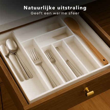 Cheqo® Uitschuifbare Bamboe Bestekbak - Keukenlade - Besteklade Uitschuifbaar - Verstelbare Lade Organizer - Bestekhouder - Wit
