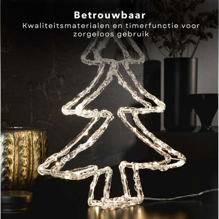 Cheqo® Luxe Kerstboomfiguur - 80 LED's - Timer - Op Batterijen - Voor Binnen en Buiten - Kerstverlichting - Kerst Figuur - Kerstlampjes - Kerstversiering - Lichtslinger - Voor Binnen en Buiten - Metalen Frame - Energiezuinig Verlichte Kerstfiguren