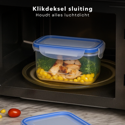 Cheqo® Plastic Bewaardozen - 16-Delige Set - Klikdeksel - Magnetronbestendig - Vaatwasserbestendig - Diepvriesbestendig - Voedsel Bewaren - Vershoudbakjes - Polypropyleen Kunststof - Transparante Bakjes - Rechthoekige Doosjes - Meal Prep