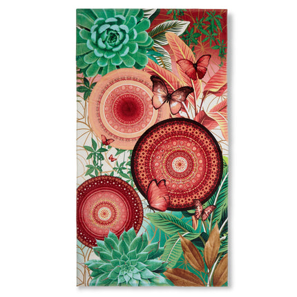 Velours Strandlaken 100x180 cm - Mandala en Vlinders Print - Groen/Rood - 1 Persoons - HIP Design