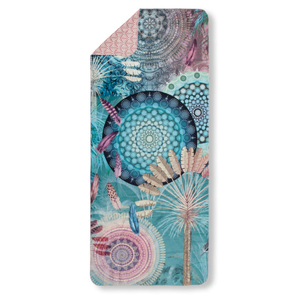 Strandlaken 75x180 cm - Mandala en Veer Print - Blauw/Paars - Polyvelvet - Voor Sport & Reizen