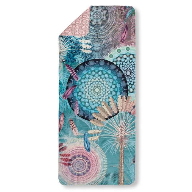 Strandlaken 75x180 cm - Mandala en Veer Print - Blauw/Paars - Polyvelvet - Voor Sport & Reizen