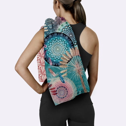 Strandlaken 75x180 cm - Mandala en Veer Print - Blauw/Paars - Polyvelvet - Voor Sport & Reizen