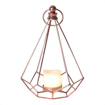 Cheqo® Koperkleurige Lantaarn - Tafellamp - Kaarsenhouder met LED Kaars - Sfeerverlichting Binnen - Decoratief
