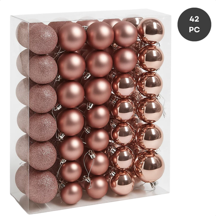 Cheqo® Kerstballen Set - Roze Kerstballen - Glazen Kerstballen - Ø7 cm Kerstballen - Kerstboom Decoratie - Chique Uitstraling - Feestelijke Kerst - Matte Kerstballen - Glimmende Kerstballen - Glitter Kerstballen - Kerstbal Set Roze