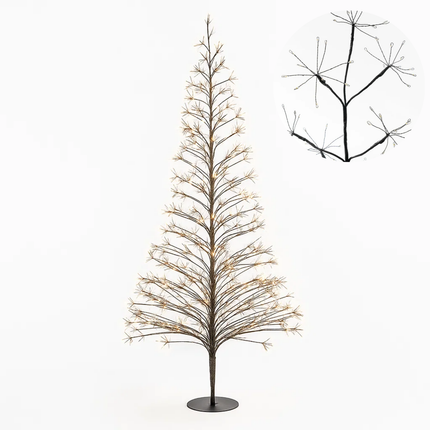 Cheqo® Outdoor Lichtboom - Kerstverlichting Buiten - Micro LED-Lampjes - Warm Wit Licht - IP44 Spatwaterdicht - Zwarte Metalen Frame - 210 CM Hoogte - Tuinverlichting Kerst - Kerstboom Vorm