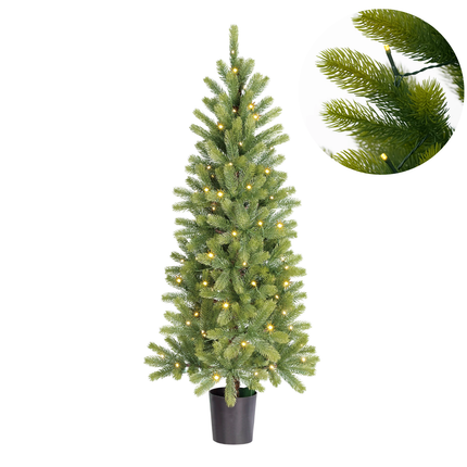 Cheqo® Kunstkerstboom Met LED-Verlichting - Kerstboom Met Timer - Nagoya Kunstkerstboom - Sfeervolle Kerstdecoratie - Compacte Kerstboom - Kerstboom Met Batterijen - Warm Wit LED-Licht - Dennenboom - Makkelijk Op Te Zetten