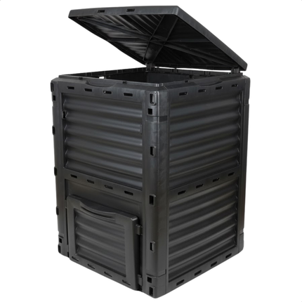 Cheqo® Compostvat 300 Liter - Compostbak - Composter - Afval Recyclen - Vierkant Model - Kunststof Compostbak - Compostton - Kompostvat - Zwart Kunststof - Groente- En Fruitafval - Tuinafval Composteren - Afvalbak Compost