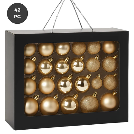 Cheqo® Kerstballen Set - Champagne Kleur - Ø7 cm - Glas Kerstballen - Kerstboom Decoratie - Matte En Glimmende - Glitter Kerstballen - Trendy En Modern - Warme Uitstraling - Verschillende Afmetingen - Kerstbal Set