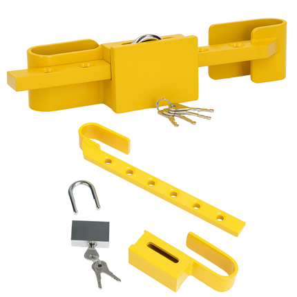 Cheqo® Containerslot Geel – Verstelbaar Containerslot 23-43 cm – Trailer- en Containerslot voor Vrachtwagens & Opleggers – Gemaakt van Gehard Staal – Anti-Diefstal Slot met Sleutels – Beveiliging voor Transport & Zeecontainers