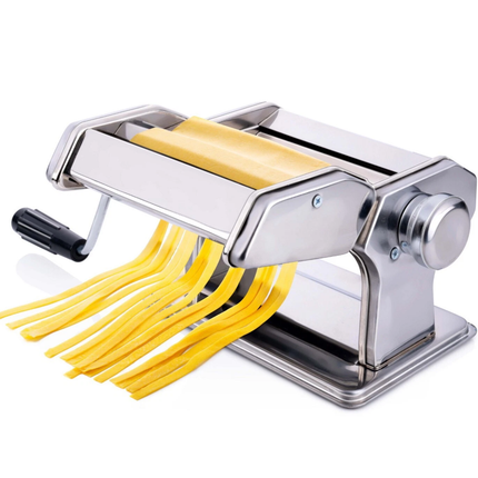 Cheqo® Pasta Machine - Pastamaker - Verse Pasta Maken - Roestvrijstaal - Handmatige Bediening - Tafelklem - Spaghetti Maken - Fettuccine Snijden - Lasagne Vellen - Ravioli Maken - 9 Standen - Pastadikte Instellen - Pastamachine
