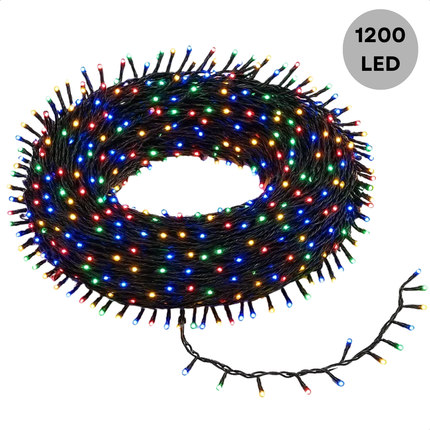 Cheqo® Micro Cluster Kerstverlichting - Kerstlampjes - Kerstboomverlichting - 1200 LED Lampjes - 24 Meter Lichtsnoer - Multicolor LED - Kerstverlichting Binnen en Buiten - 8 Lichtfuncties met Geheugen - Geschikt voor Kerstboom - Multicolor