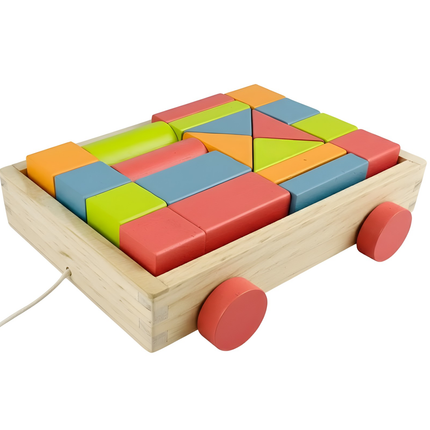 Cheqo® Houten Blokkenkar - Blokkenkar met Blokken - Blokkenkar Speelgoed - Baby Blokkenkar - Blokkenkar voor Peuter - Blokkenkar 20 Blokken