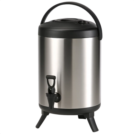 Cheqo® Thermos Drankdispenser - 10 Liter Inhoud - RVS Materiaal - Dubbelwandig Isolerend - Warme En Koude Dranken - Tapkraan - Opklapbare Pootjes - 40 cm Hoogte - 22 cm Diameter - Thermoskan - Drank Serveren