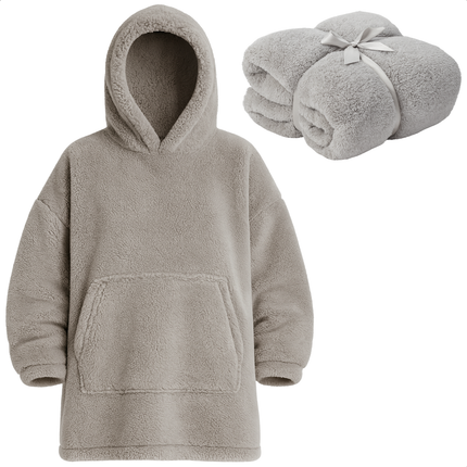 Cheqo® Teddy Hoodie Deken voor Vrouwen Grijs - Grijze Teddy Hoodie - Snuggle Hoodie - Cuddle Hoodie - Hoodie Blanket - Oodie Plaid - Deken - Oversized Hoodie - One Size