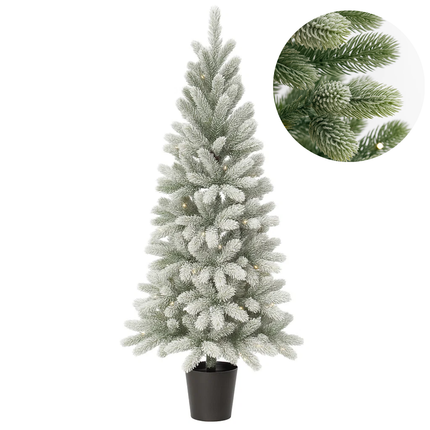 Cheqo® Kunstkerstboom Met Verlichting en Sneeuw- LED Lampjes - Warm Wit Licht - Compacte Kunst Kerstboom - Op Batterijen - Kleine Kunstboom - Sfeervolle Decoratie - Besneeuwde Takken - Natuurgetrouwe Takjes