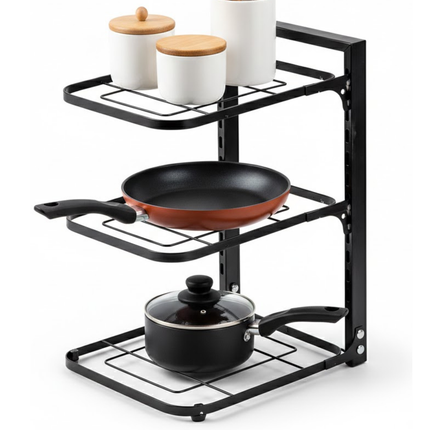 Cheqo® Pannenrek - Verstelbaar Pannenrek - Pannen Organizer - Pannen Opbergrek - Keukenrek Voor Pannen - Pannenrek Staand - Pannenrek Keukenkast - Pannenrek Voor Pannen En Deksels - Zwart Pannenrek