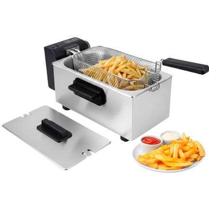 Cheqo® Friteuse - Regelbare Thermostaat - Indicatielampje - Uitneembare Tank - Verwarmingselement - PFAS-vrij - Eenvoudig Te Reinigen - RVS/Zwart - Functionele Friteuse - Frituurpan - Frituur Pan - Frietpan - Frituren