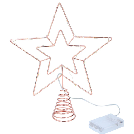 Cheqo® Verlichte Kerstboom Piek - Kerstboom Ster Piek - LED Kerstboom Topper - Gouden Kerstboompiek - LED Kerstster Piek - Kerstversiering Met Verlichting - 30 LED-Lichten - Op Batterij - Lichtgevende Piek voor Kerst - Warme Witte Verlichting