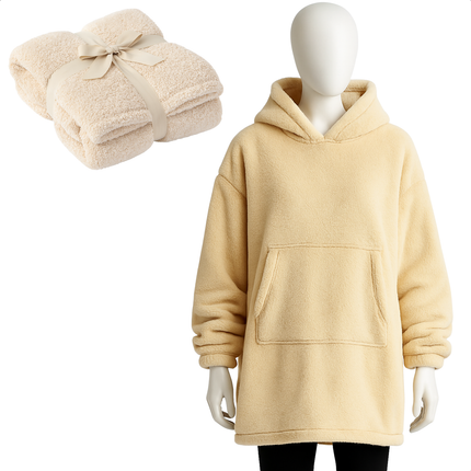 Cheqo® Damesmodel Hoodie - Creme Kleur - One Size - Wasbaar Op 30 Graden - Teddy Polyester - Fluffy Trui - Comfortabele Hoodie - Zachte Stof