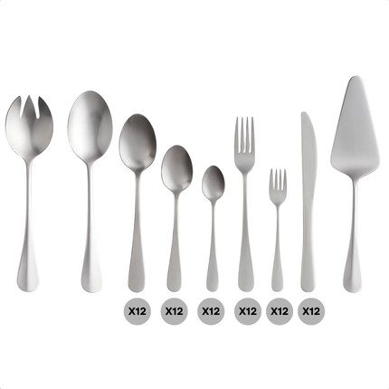 Cheqo® 75-Delige Bestekset - Roestvrij Staal Bestek - Vaatwasmachinebestendig - Hoogwaardig RVS - Glanzend Gepolijst - Compleet Bestekset - Bestek Voor 12 Personen - Stijlvolle Presentatie - Dagelijks Gebruik - Speciale Gelegenheden