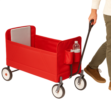 Cheqo® Opvouwbare Bolderkar - Bolderwagen - Rood - Opbergvak - Plat Opvouwbaar - Gemakkelijk Op Te Vouwen - 2 Bekerhouders - Transportkar - Eenvoudig Op Te Bergen - Strandkar