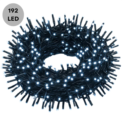 Cheqo® Kerstverlichting - Witte Kerstlampjes - Kerstboomverlichting Wit - 192 LED Lampjes - Koel Wit Licht - Verlichte Lengte 240 CM - Aansluitsnoer 300 CM - 8 Lichtfuncties - Automatische Timer - Geheugenfunctie - IP44 Adapter - Binnen en Buiten