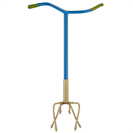 Cheqo® Tuinklauw Verstelbaar - 4-Tands Woelvork - Grond Beluchten - Onkruid Verwijderen - in Lengte Verstelbaar - Ergonomisch Handvat - Staal met Kunststof - Rug- en Knieontlastend - Tuinieren zonder Bukken - Woelvork met Handvatten