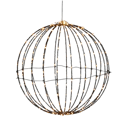 Cheqo® Verlichte Bal Voor Buiten - Warm Wit LED-Licht - Kerstbal LED - Kerstfiguur - Kerstverlichting Voor Buiten - 260 LED Lampjes - Timerfunctie - Stevig Zwart Metaal - Moderne Uitstraling - Tuinverlichting - Sfeerverlichting