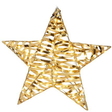 Cheqo® Verlichte Kerstster - Gouden Kerstster - 60 Led Lampjes - Warm Wit Licht - Microled Verlichting - Kerstdecoratie Binnen - Metalen Kerstster - Kunststof Kerstster - Timer Functie - Batterij Aangedreven - Gouden Kerstster - Kerst Ster