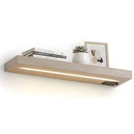 Cheqo® Wandplank met Led Verlichting - Wandplank met Verlichting - Wandplank Led - Wandplank Verlichting - Wandplank Bruin - Wandrek met Led Verlichting - Wandrek met Verlichting - Wandrek Bruin - Wandplank met Licht