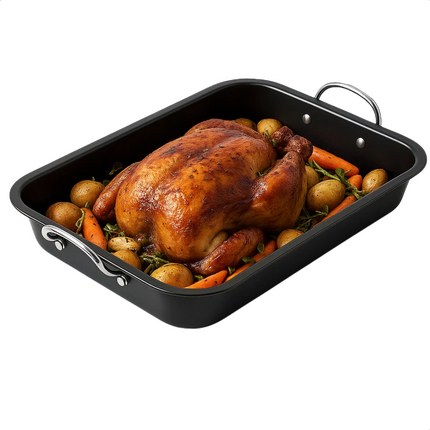 Cheqo® Metalen Ovenschaal - Anti-Aanbaklaag - Rechthoekige Schaal - Braadschaal Met Handvatten - Lasagnepan - Groenteschotel Ovenschaal - Kip Bakken Ovenschaal - Niet Vaatwasmachinebestendig - Handwas Aanbevolen