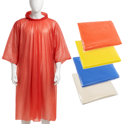 Cheqo® Transparante Poncho - Poncho Voor Volwassenen - Kunststof Poncho - Festival Poncho - Regenponcho - Waterdichte Poncho - Regen Poncho Festival - Willekeurige Kleur Poncho - Poncho Multicolor - Regenponcho Volwassenen