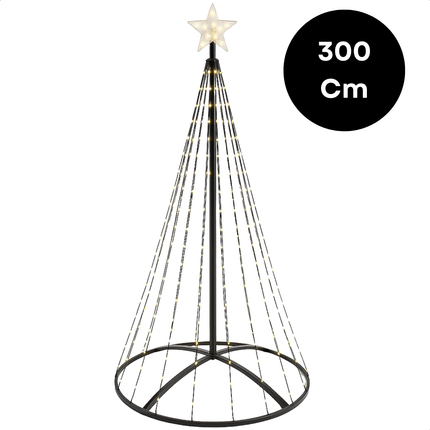 Cheqo® Kerstboom Vlaggenmast - 300 cm Hoogte - 550 LED - Warm Wit Licht - Zwart Frame - Afstandsbediening - Binnen En Buiten - Vlaggenmast Verlichting - Metaal Frame - Kunststof Basis - IP44 Adapter - Ster Met LED - Kerstlampjes Buiten